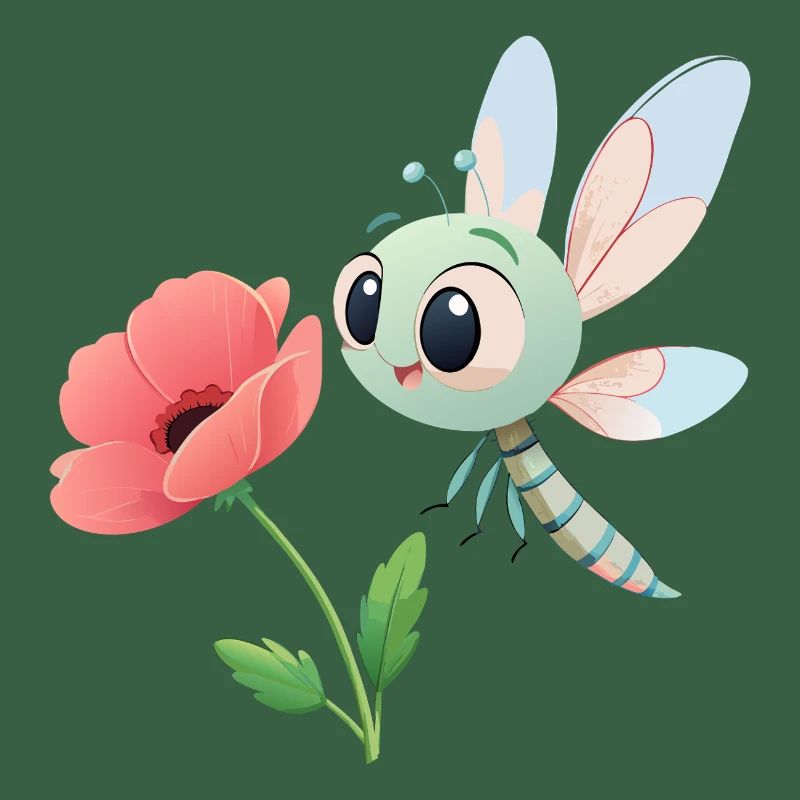 Bébé libellule colorée proche d'une fleur (v02)