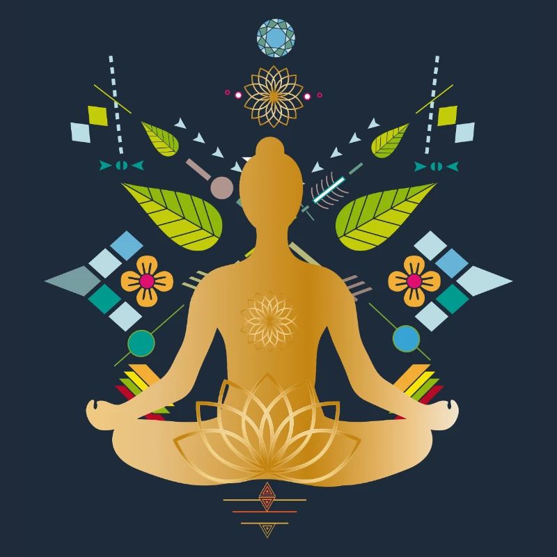 Silhouette de yoga dorée avec des éléments colorés