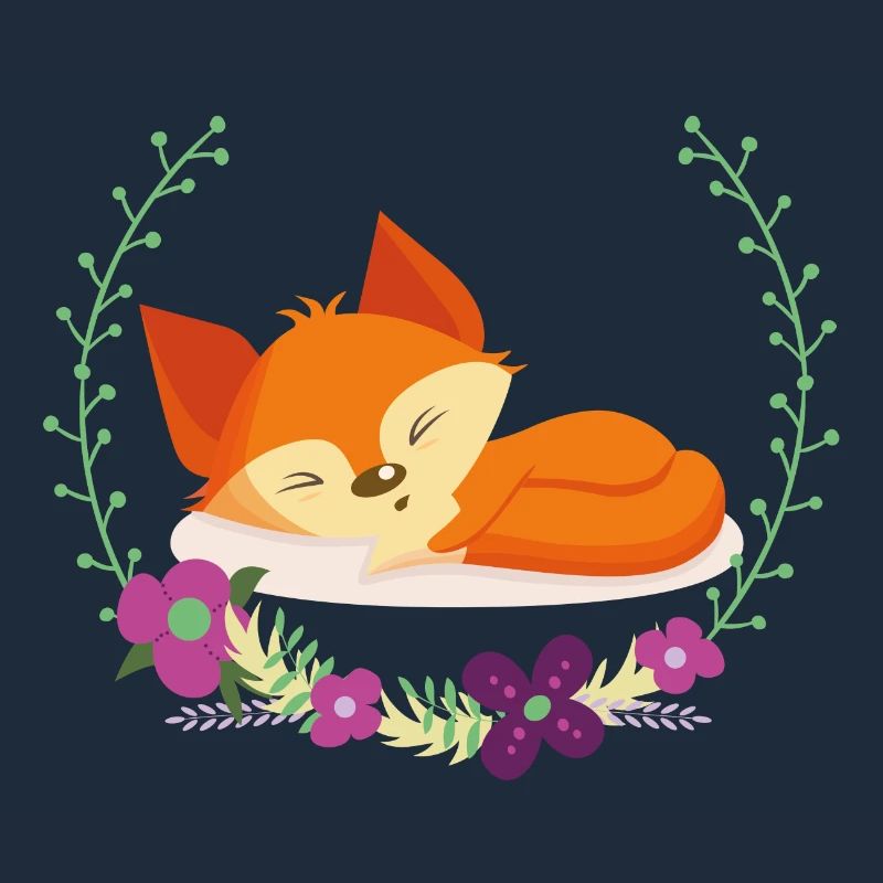 Renard endormi dans un cercle de fleurs