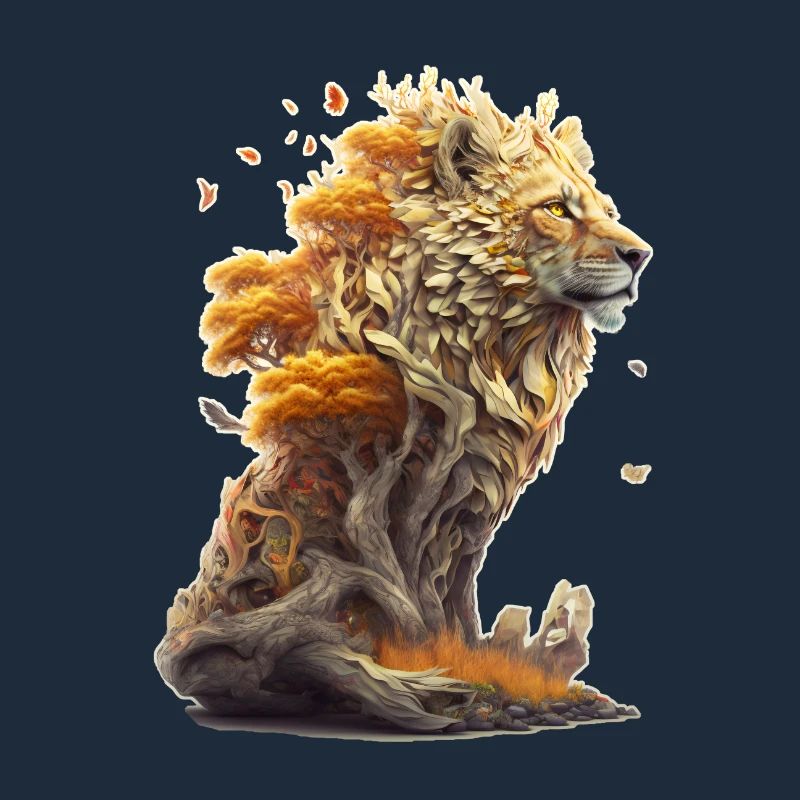 Lion avec des éléments de savane, conception de lion