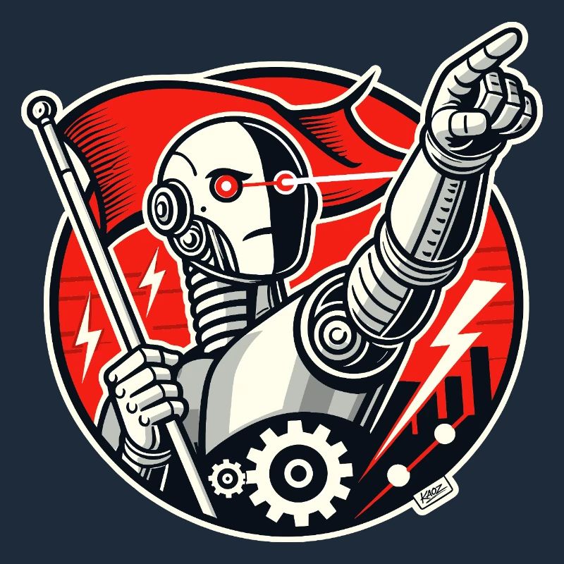 Robot avec drapeau et bras tendu