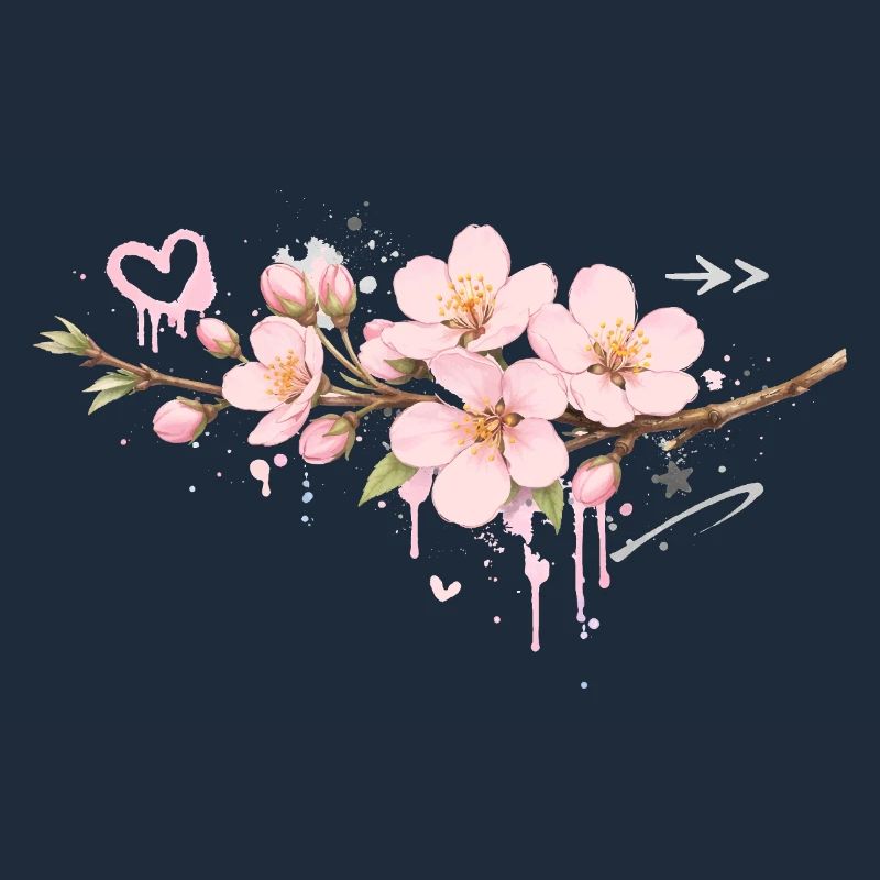 Branche de cerisier en fleurs de style graffiti