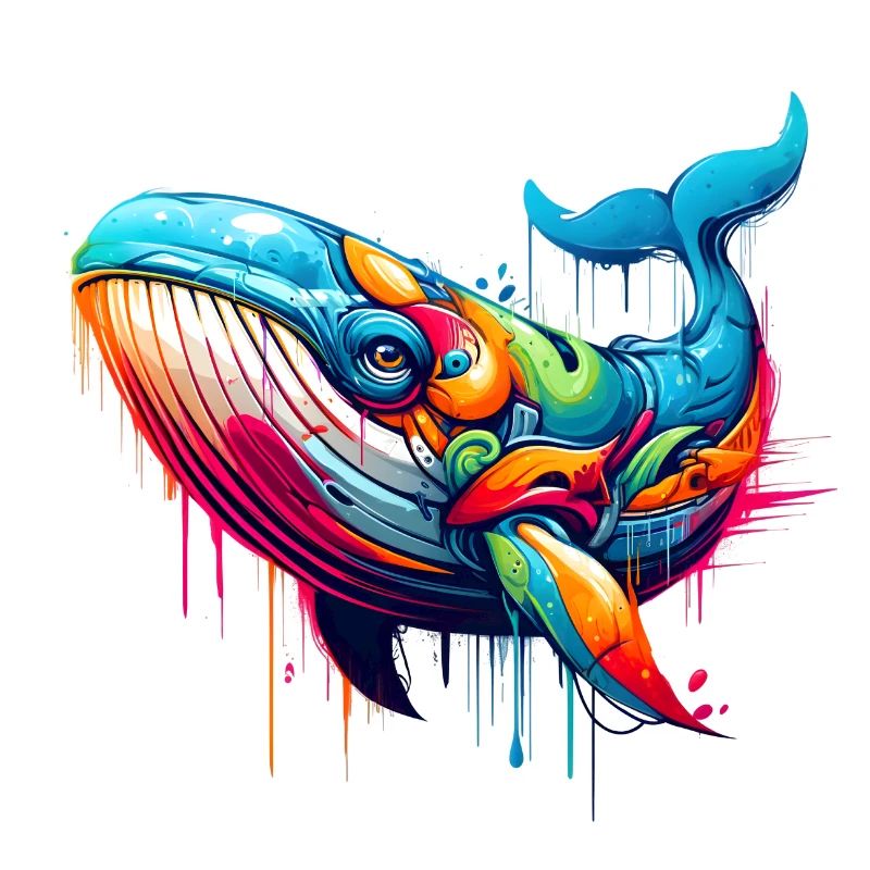 Lebendiges Motiv eines Wals in Graffiti-Technik