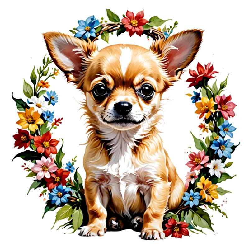 Chihuahua mignon avec couronne de fleurs