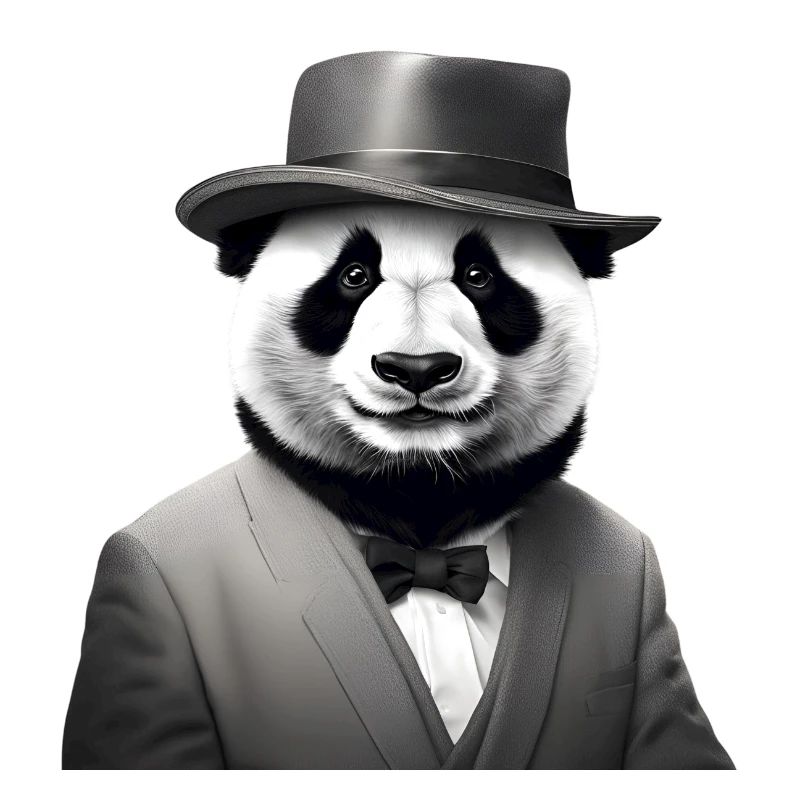 Panda élégant en smoking classique et fedora
