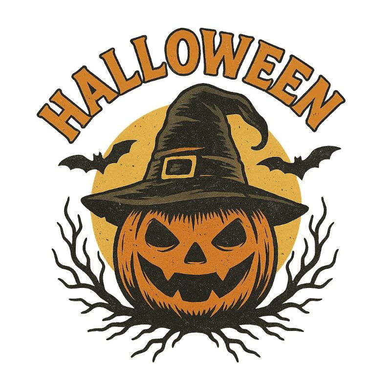 Halloween Kürbiskopf mit Hexenhut Design