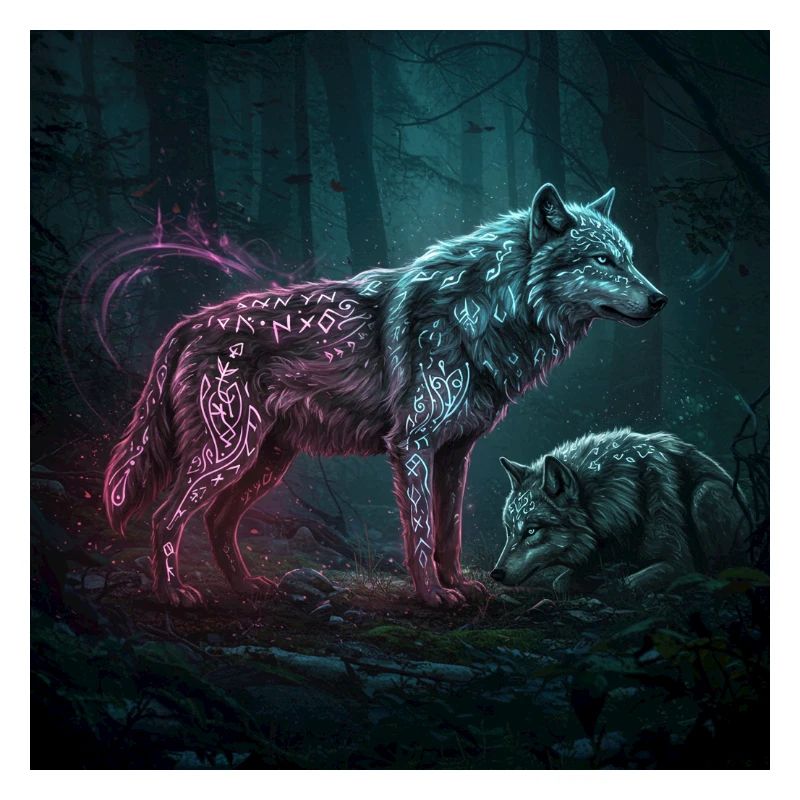 Neon runes Wolfwald in the moonlight