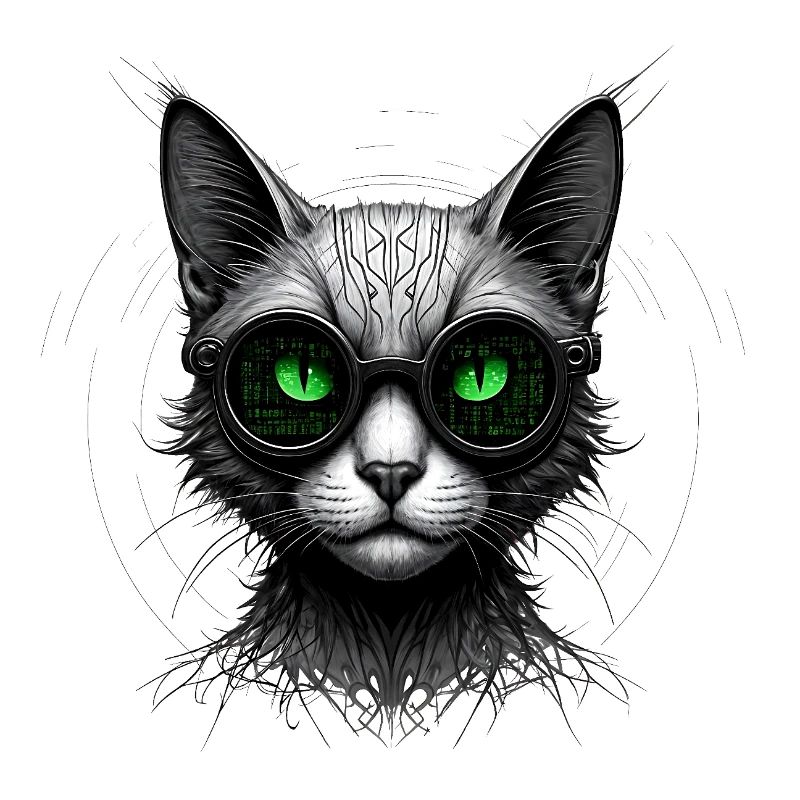 Green Eyes Computer Coder Geek Cat