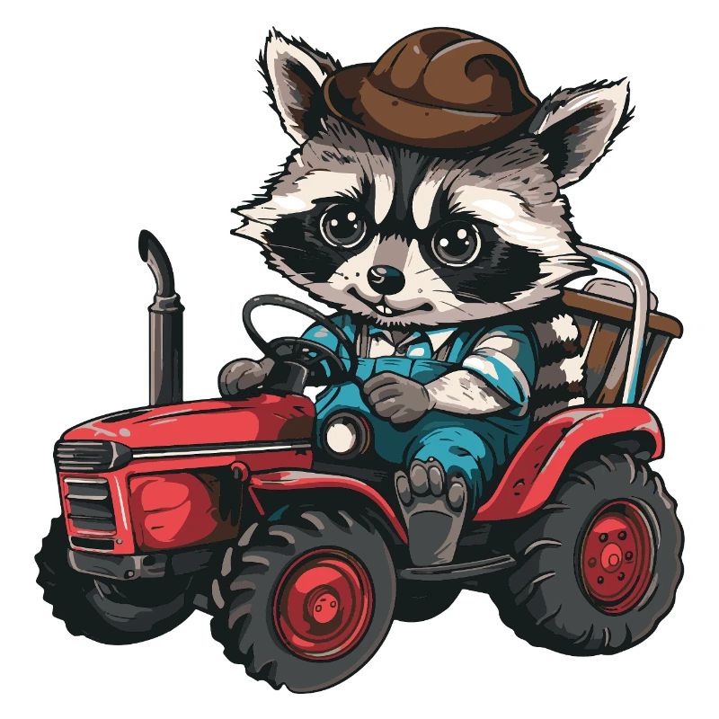Waschbär Traktor Farmer