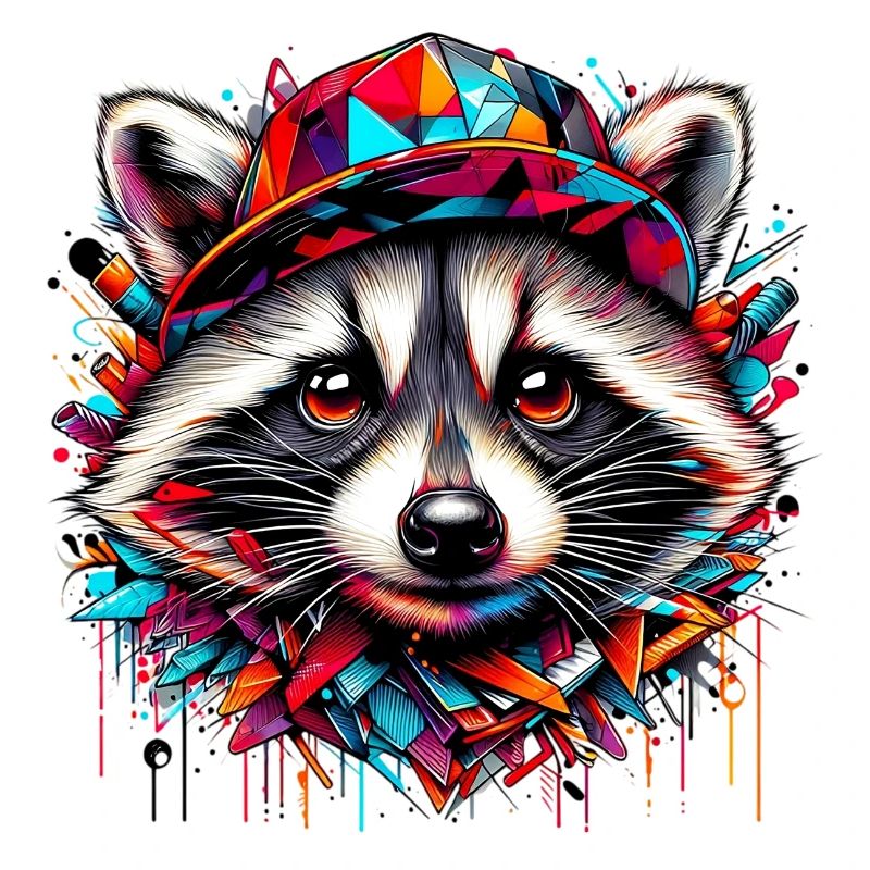 Waschbär mit Hutmütze Rap-Hut
