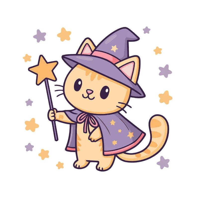 Chat sorcier pastel étoilé