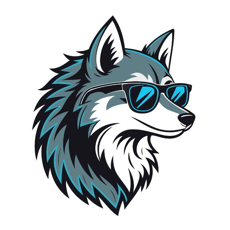 Stylischer Wolf mit blauer Brille