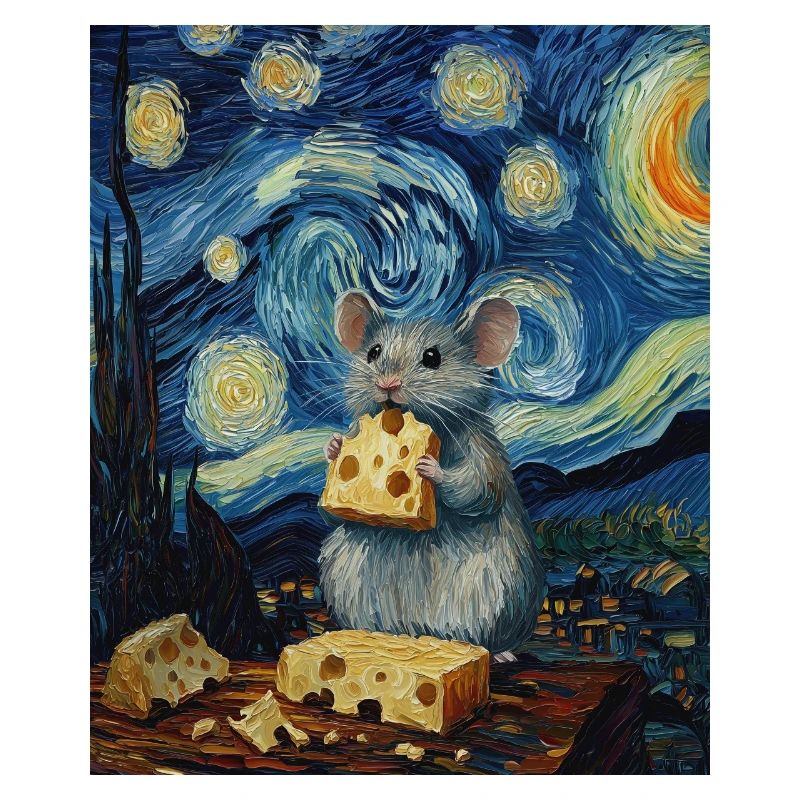 Mouse Eats Cheese Van Gogh Style Starry Night