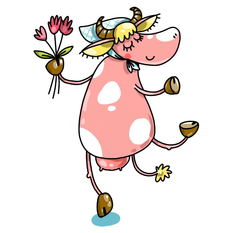 Vache de fermier avec des fleurs mignonne