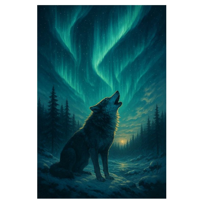 Wolf unter Polarlichtern