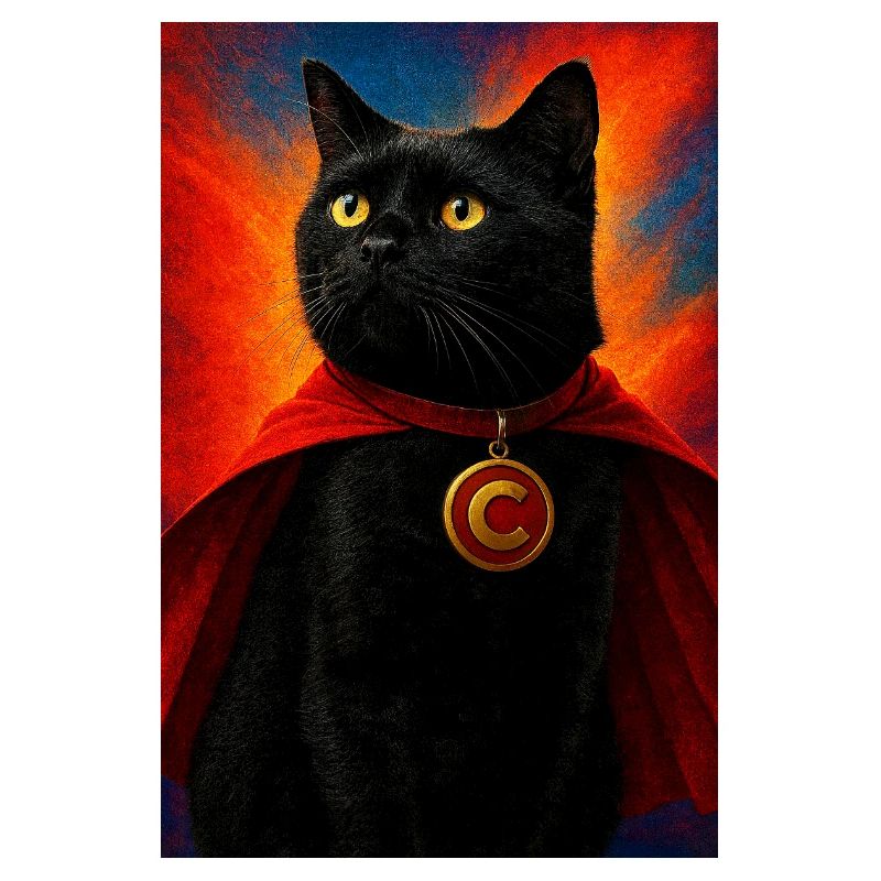 Chat super-héros avec médaillon en or