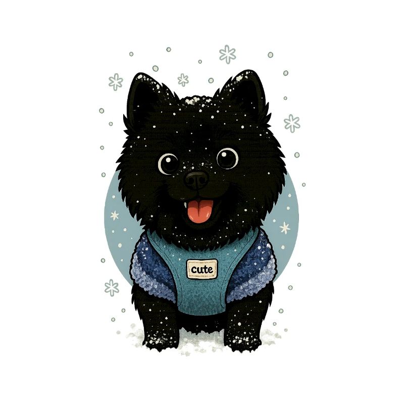 Cute Spitz Cartoon with Snow