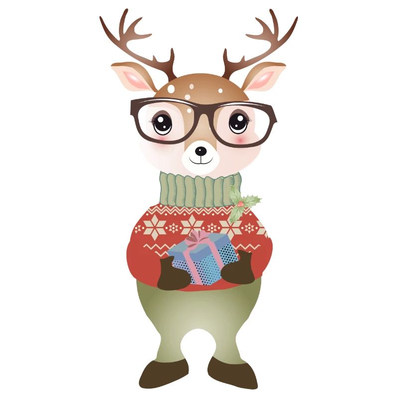 niedlicher Hirsch mit Weihnachtsgeschenk & Brille