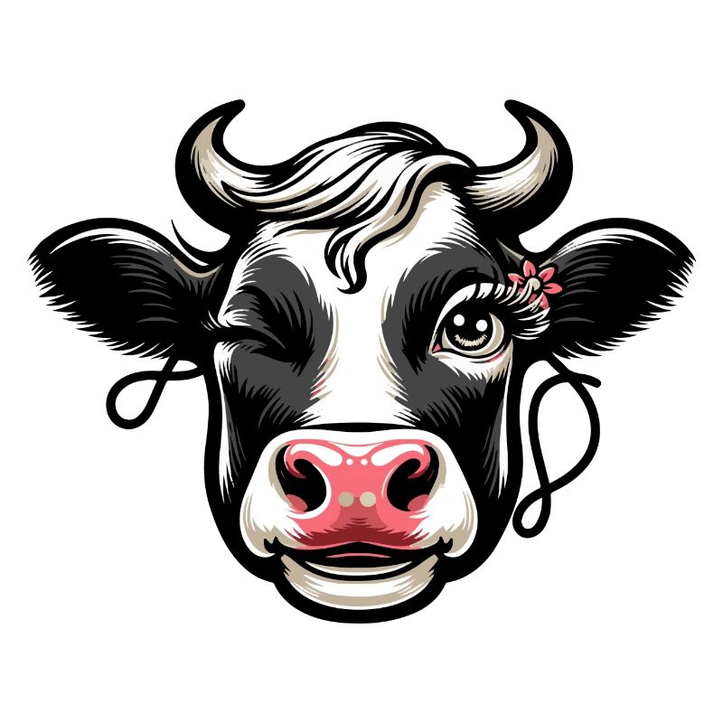 Dessin animé tête de vache avec fleur