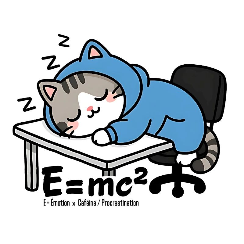 E = mc² - Chat Dormeur en Pyjama Bleu