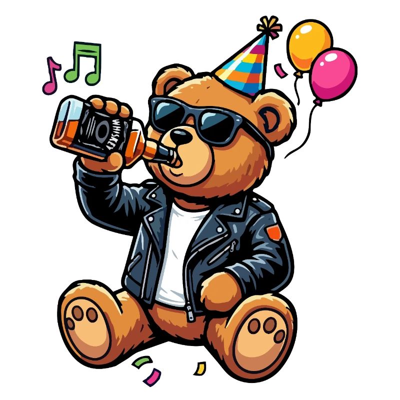 Party Bear with Leather Jacket Whiskey Drinking Party