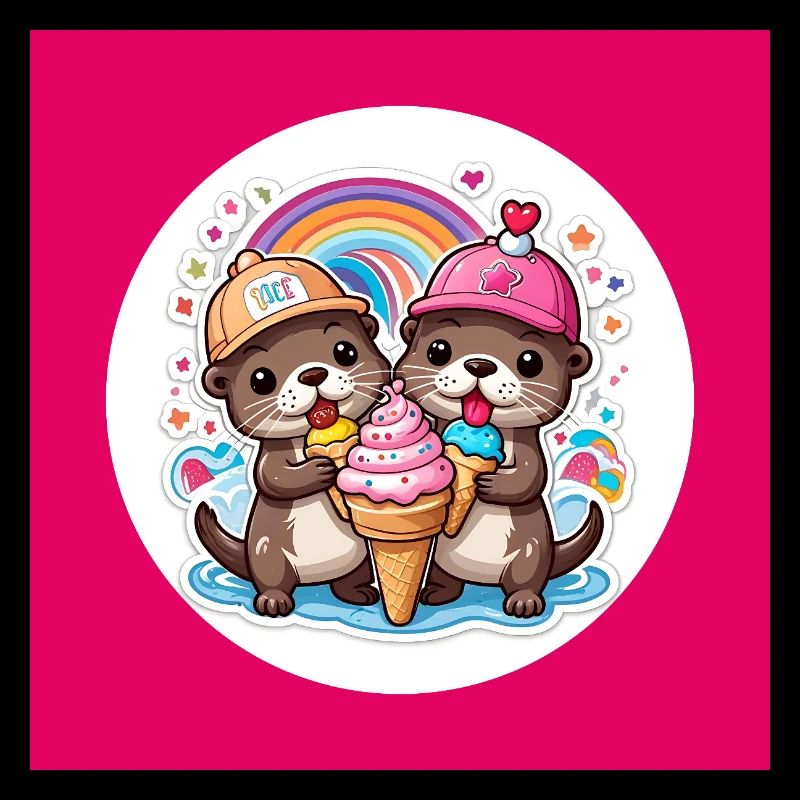 Zwei Otter mit bunter Eistüte