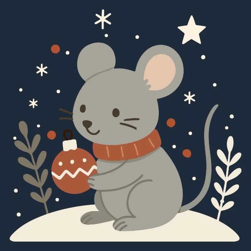 Winterliche Maus mit Weihnachtskugel – Tiermotiv