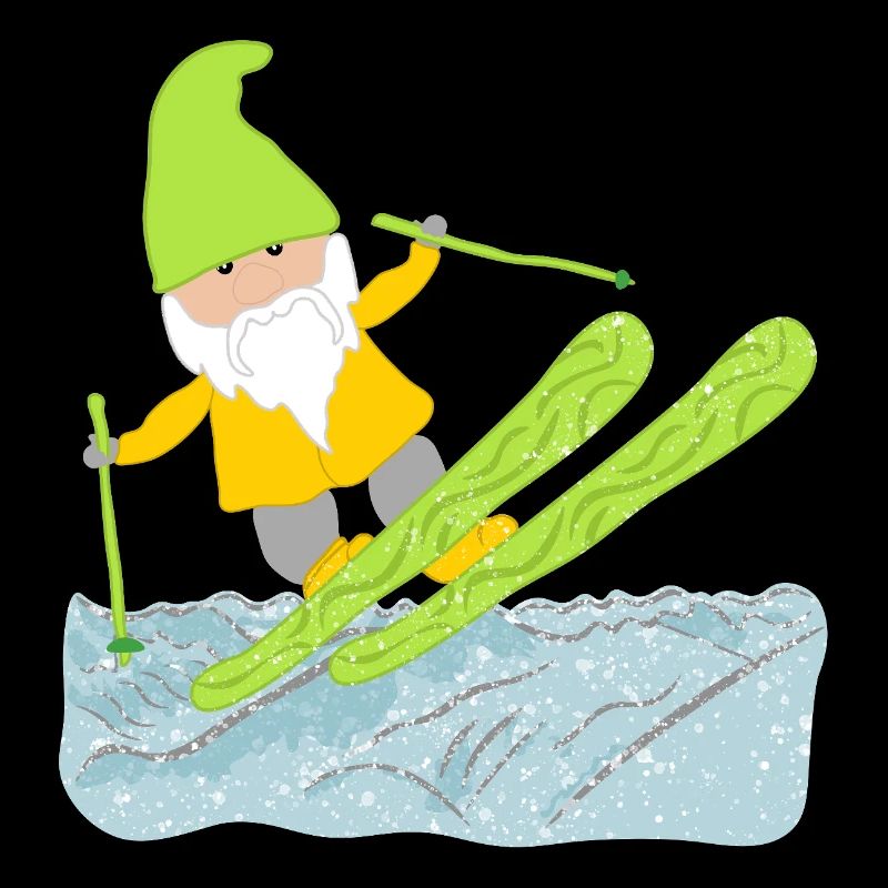 Dwarf skiing, old ski bunny, yellow, green