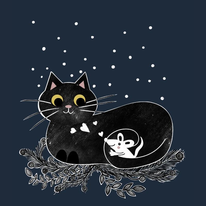Cat Mouse Winter Illustration