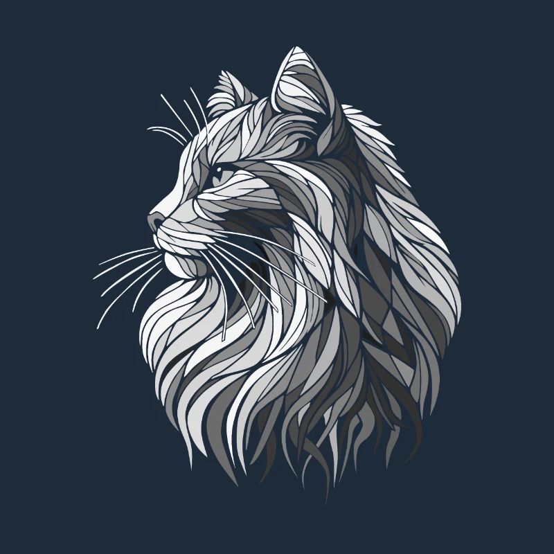 Black and White Polygons Cat Head Drawing