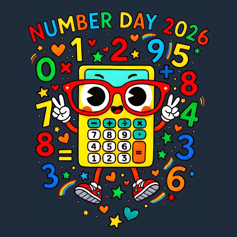 Nummer-Tag 2026 Cheerful Calculator Maskottchen