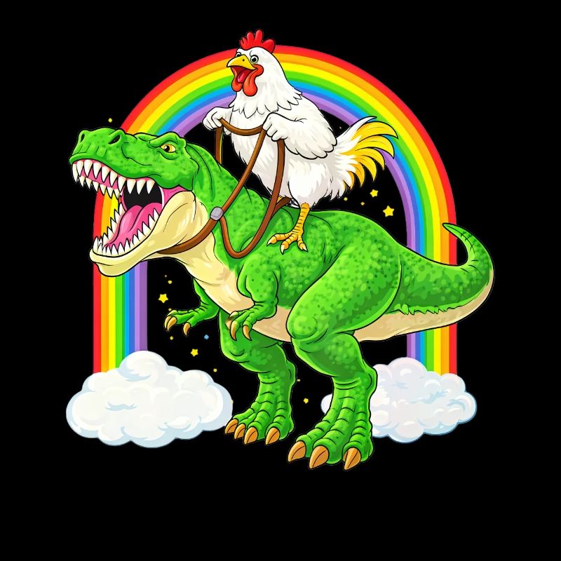 Huhn Reitender T-Rex Dinosaurier Regenbogen
