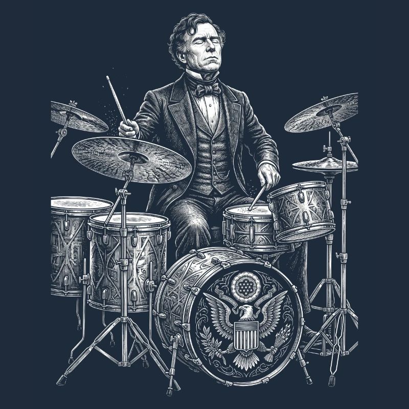 Franklin Pierce plays drums