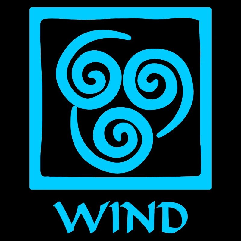Symbol des Windes blauer Text 'WIND'