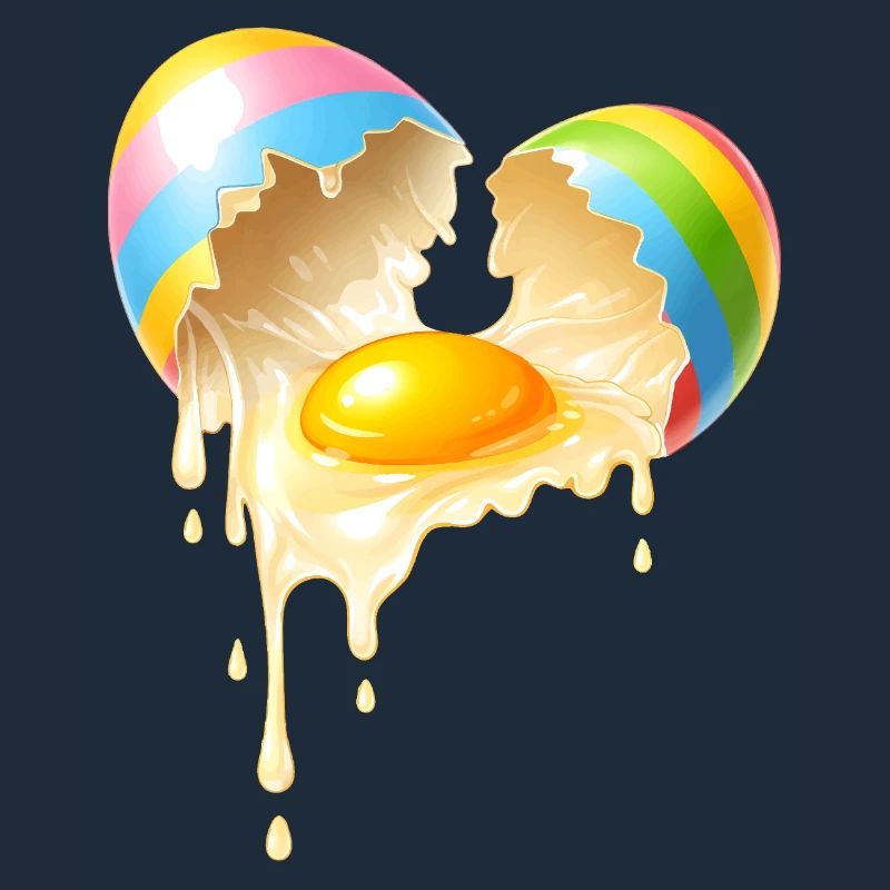 Broken Easter egg with flowing egg yolk