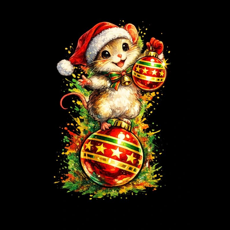 Mouse on Christmas ball . AI generated