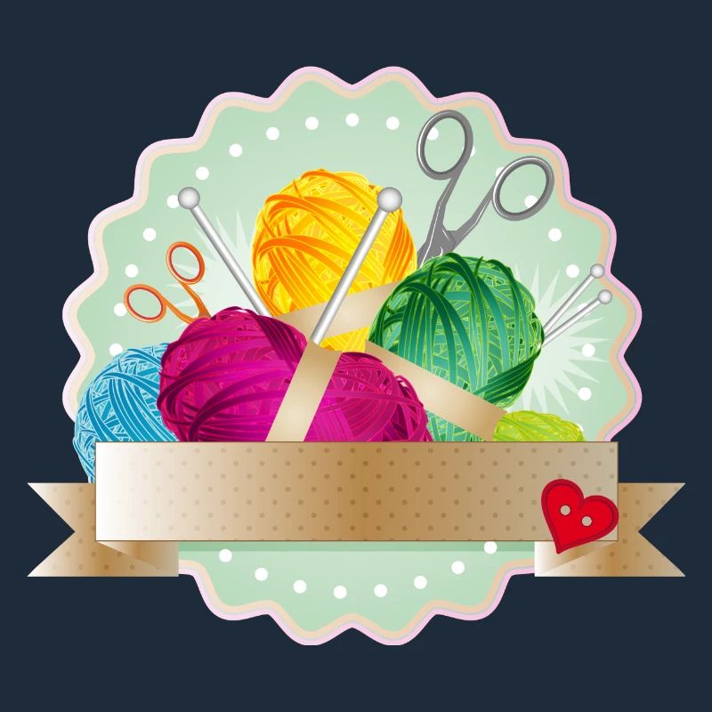 Balls of wool, button & knitting needles as a colorful patch