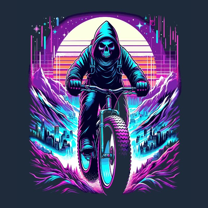 Skeleton Fatbiker Synthwave Retro Bicycle Rider