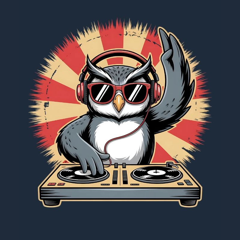 DJ Eule mit Turntables