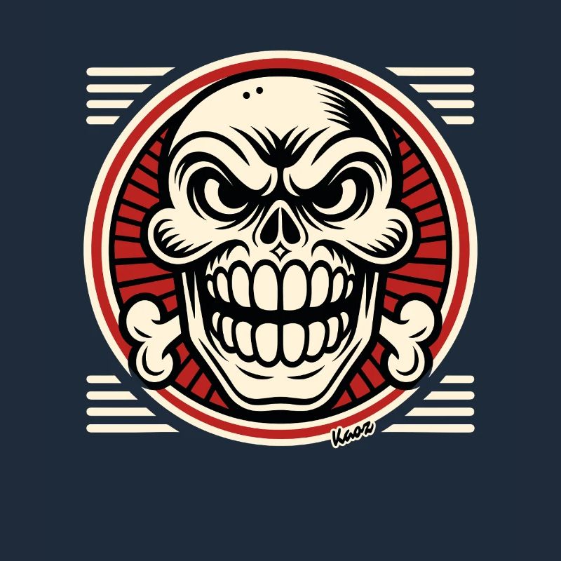 Grinning skull with bone emblem