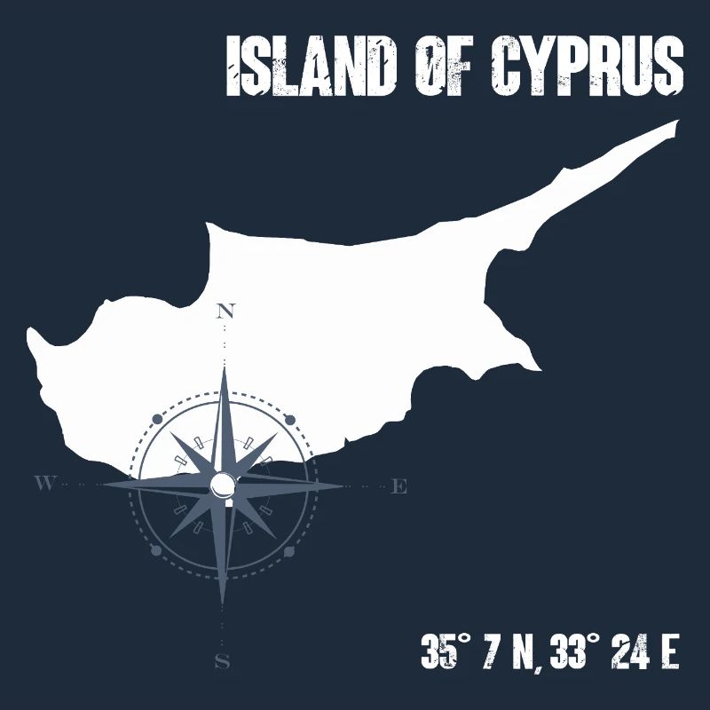 Cyprus island outline with compass and coordinates