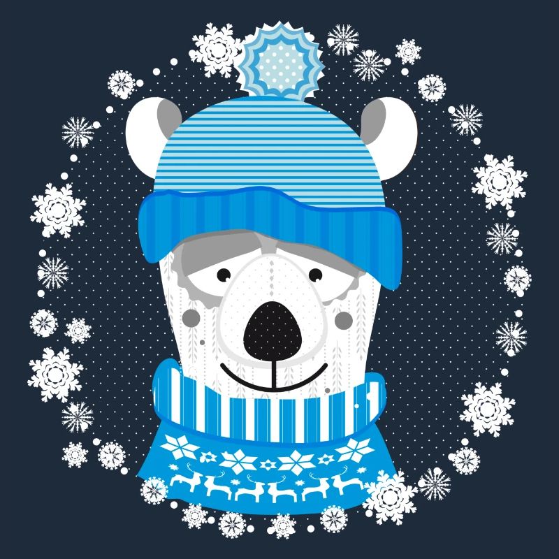 Eisbär mit Mütze und Pulli