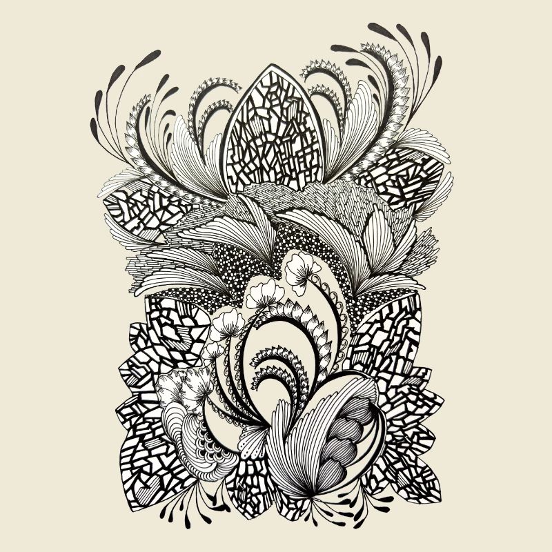Black and White Flower Branches Pattern