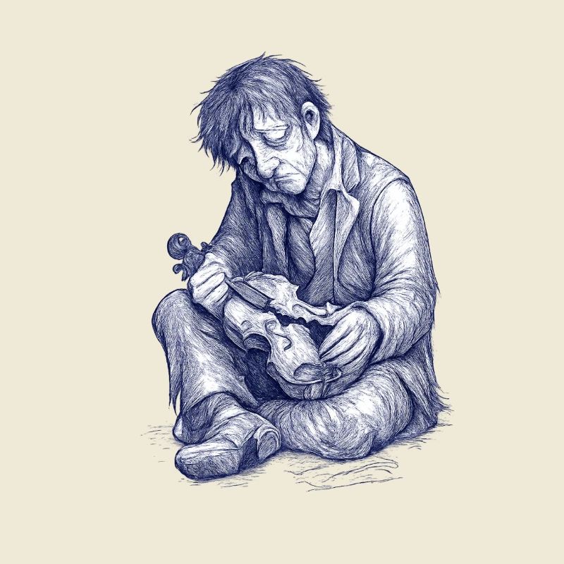 Melancholic reader | Hand Painted Drawing