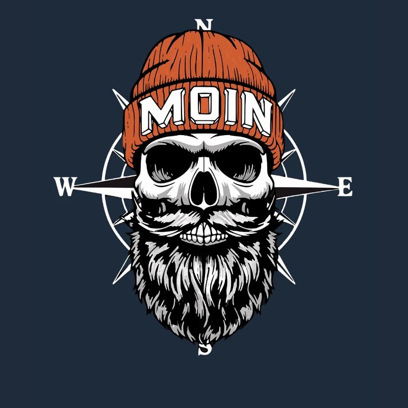 Norddeutsch Biker Skull mit Bart & Windrose Moin