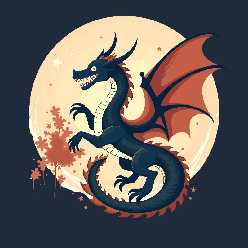 Fierce Black Dragon Moon Art