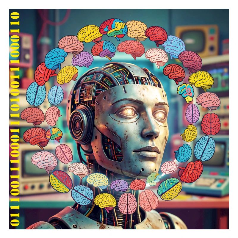 Android with brain satellites