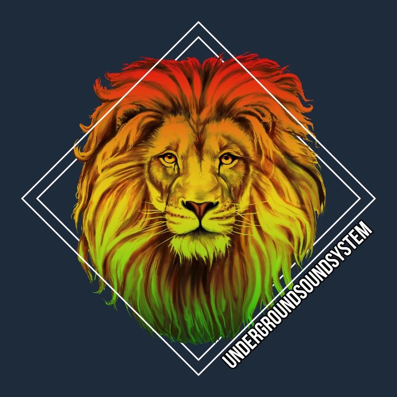 Rainbow lion in square frame