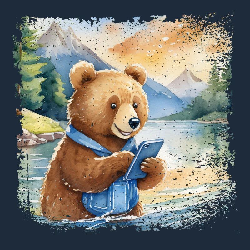 Niedlicher junger Braunbär mit Handy