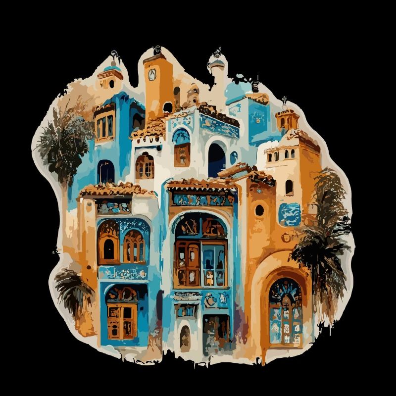 Urokliwy mauretański budynek w niebieskich odcieniach